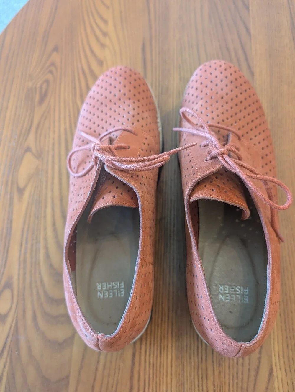 Eileen Fisher Cayenne Perforated Leather Lace-Up Platform Oxfords - Size 10M